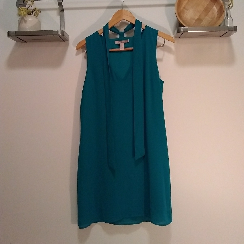 Teal shift dress with bow